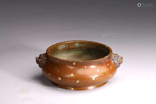 A CHINESE BRONZE CAST GOLD-SPLASHED 'GUI' CENSER