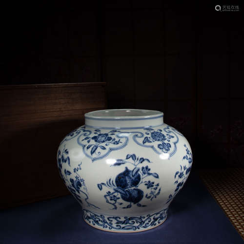 CHINESE BLUE AND WHITE BRANCH PATTERN JAR, MING DYNASTY