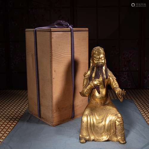 GILT BRONZE STATUE OF GUAN YU, QING DYNASTY, CHINA