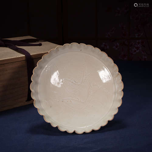 CHINESE DING WARE CARVED FISH PLATE, SONG DYNASTY