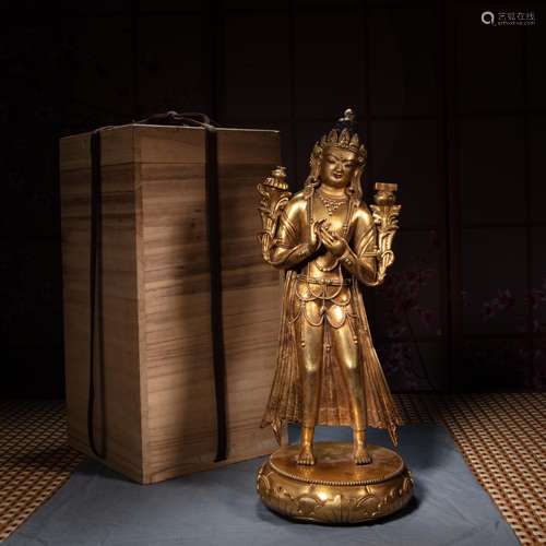 A GILT- BRONZE FIGURE OF MAITREYA, 18TH