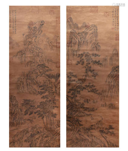 A PAIR OF CHINESE CALLIGRAPHY AND PAINTING BY WANG HUI, QING DYNASTY