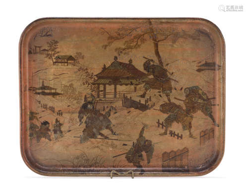 A JAPANESE RED LAQUER WOOD TRAY. 20TH CENTURY.