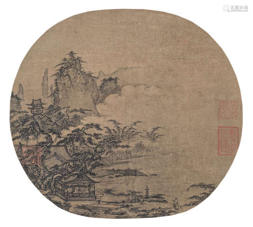 CHINESE SCHOOL EARLY 20TH CENTURY. CLASSIC LANDSCAPE. MIXED MEDIA ON SILK.