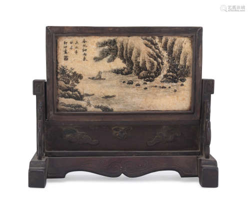 A SMALL CHINESE SOAPSTONE TABLE SCREEN. 20TH CENTURY.