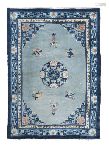 A CHINESE BEIJING CARPET WITH LIGHT BLUE GROUND MID 20TH CENTURY.