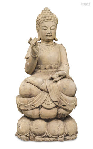 A BIG CHINESE SANDAL WOOD SCULPTURE DEPICTING BUDDHA. EARLY 20TH CENTURY.