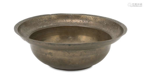 A MIDDLE EAST METAL BASIN. 20TH CENTURY