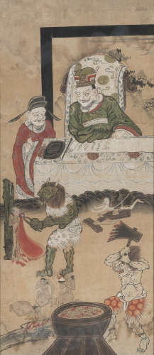 JAPANESE SCHOOL 19TH CENTURY. EMMA'S JUDGMENT. A PAIR OF MIXED MEDIA ON SILK.