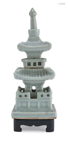 A CHINESE CELADON PAGODA SCULPTURE 20TH CENTURY.