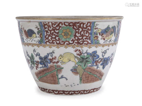 A FRENCH POLYCHROME ENAMELED CACHEPOT LATE 19TH CENTURY