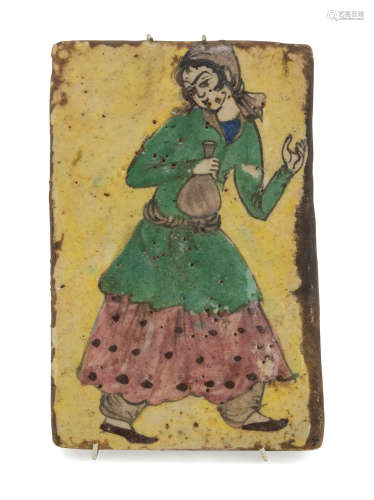 A PERSIAN DECORATED CERAMIC TILE LATE 19TH EARLY 20TH CENTURY.