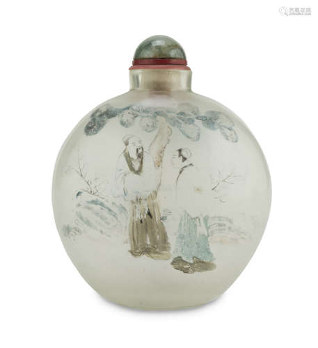 A LARGE CHINESE PAINTED GLASS SNUFF BOTTLE. 20TH CENTURY.