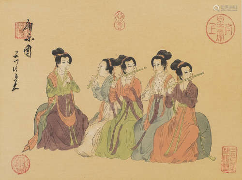 JAPANESE SCHOOL 20TH CENTURY. RITUAL PREPARATION. TWO MIXED MEDIA ON PAPER.