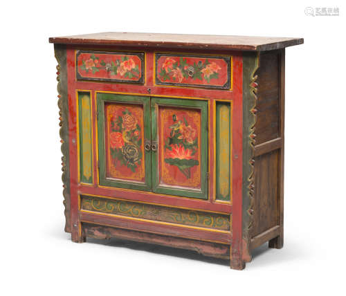 A MONGOLIAN LAQUER WOOD SIDEBOARD. CULTURAL REVOLUTION PERIOD.