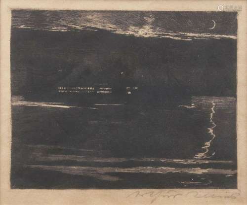 Arthur Illies (Hamburg 1870 - Lüneburg 1952). Passagierdampfer in der Nacht.