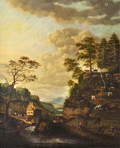 Johann Friedrich Seupel tätig 2. Hälfte 18. Jh. Landschaft mit Wassermühle.