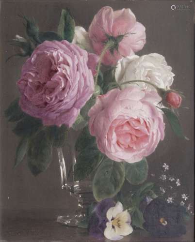 Francois-Antoine de Bruycker (Gent 1816 - Antwerpen 1882). Rosen im Glas.