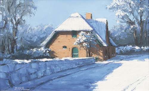 Stefan Dobritz (Lübeck 1965). Winterliches Friesenhaus.