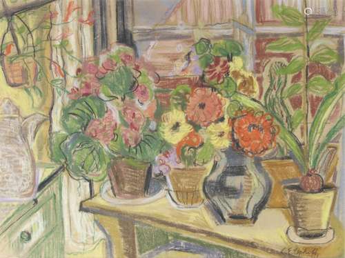 Carl Emil Uphoff (Witten/Ruhr 1885 - Worpswede 1971). Blumenfenster.