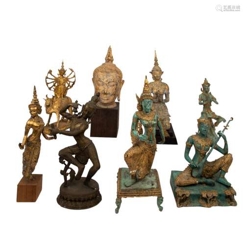 Sammlung von 8 Skulpturen überwiegend aus THAILAND, 20. Jh.:1 Buddha-Kopf und versch