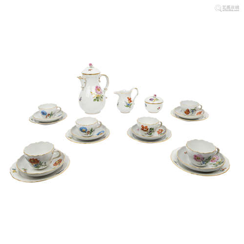 MEISSEN Kaffeeservice f. 6 Personen 'Bunte Blume', 1. und 2. Wahl, 20. Jhd.6 Kaffeetas