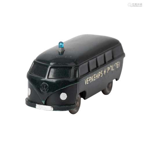 WIKING Polizei-Unfallwagen, 1959/60,unverglaster Rollachser, VW-Bus, schwarzgrüne Kar
