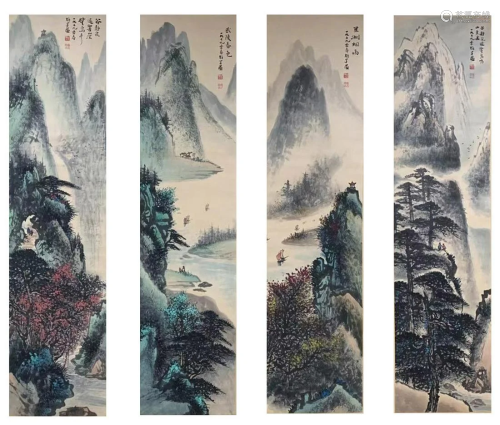 Four Pages of Chinese Painting By Li Xiongcai