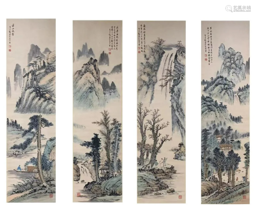 Four Pages of Chinese Painting By Huang Junbi