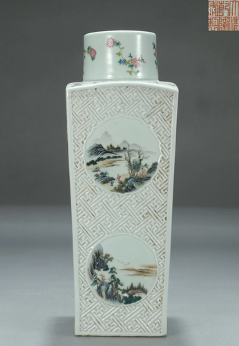 Famille Rose Squared Vase