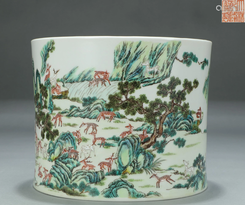 Famille Rose Deers Brush-pot