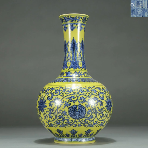 Yellow Ground and Underglaze But Decorative Vase