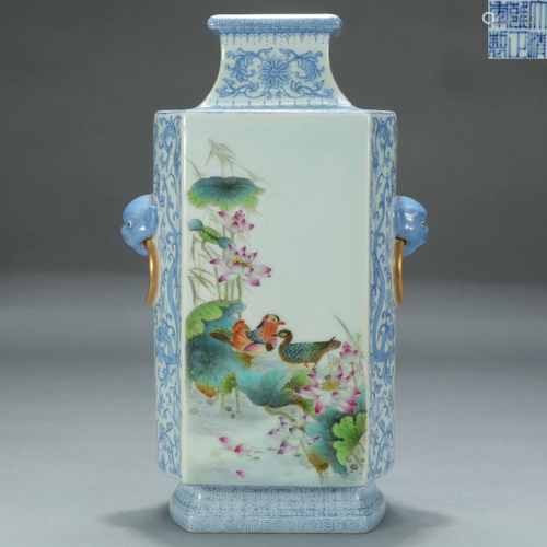 Famille Rose Squared Vase