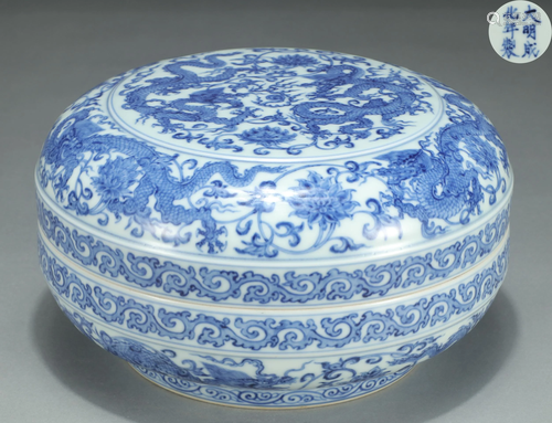 Blue and White Circular Box