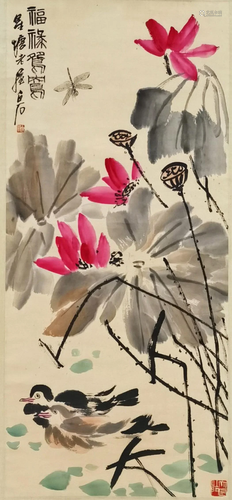 A Chinese Scroll Painting By Qi Baishi