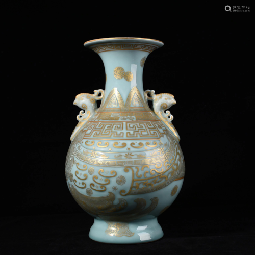 Celadon Glazed and Gilt Zun Vase Qianlong Style