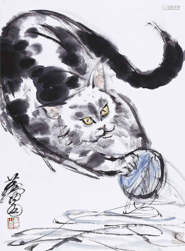 黄胄 猫 设色纸本立轴