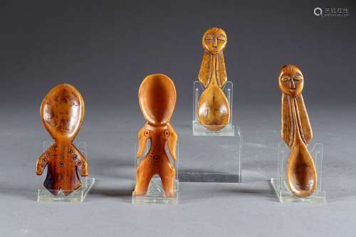 Collection de cinq petites Cuillères Lega, anthropomorphes.