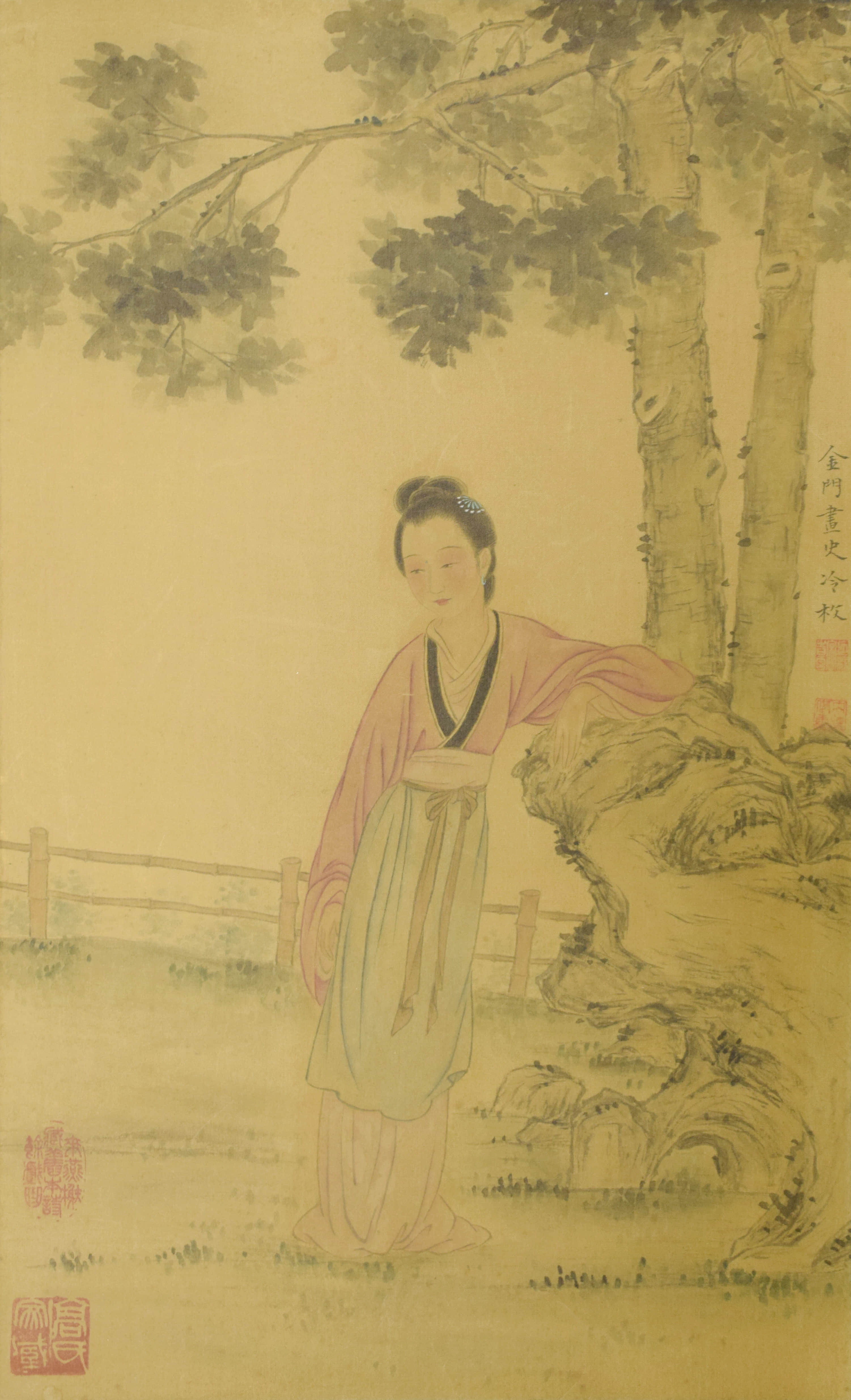 冷枚清代仕女绢本设色镜芯