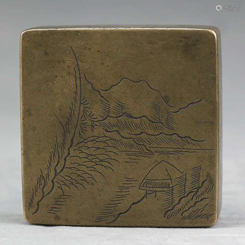 山水纹方形墨盒