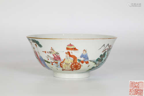 19th century, fencai character story bowl