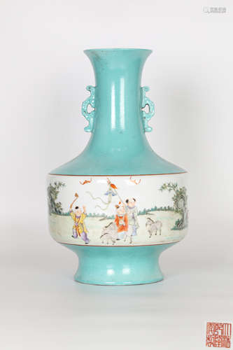 Qianlong, Fencai  baby opera double-eared bottle