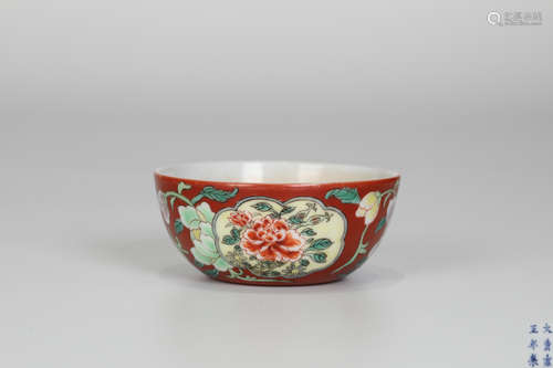 Yongzheng,Coral Red Enamel Cup with Peony Pattern