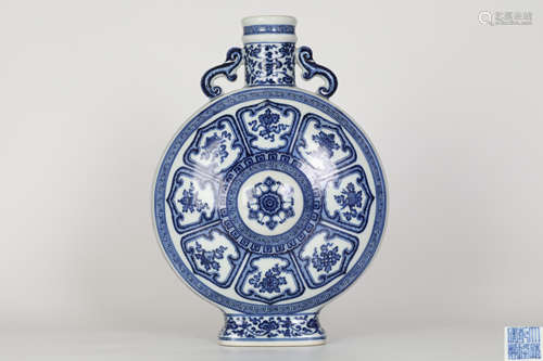 Qianlong, Blue and White Eight Treasures Embracing Moon Vase