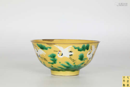 17th，Plain three-color cloud crane bowl