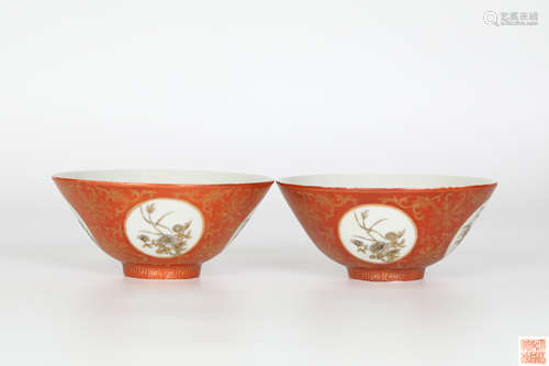 Qianlong Alum Red Glazed Flower Pattern Bowl