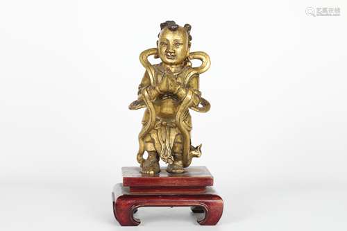 Qianlong,Bronze gilded statue  boy