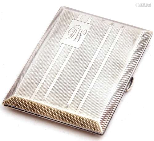 George V silver cigarette case of rectangular form, engine turned decorated with engraved monogram