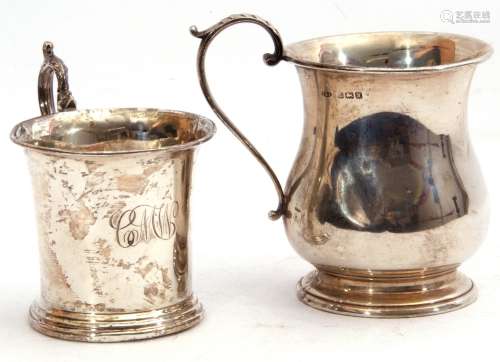 Mixed Lot: George VI silver small tankard, baluster form, scroll capped handle standing on a