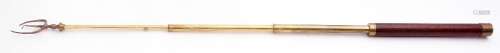 George III silver extending toasting fork, the three pronged fork applied to a brass and treen